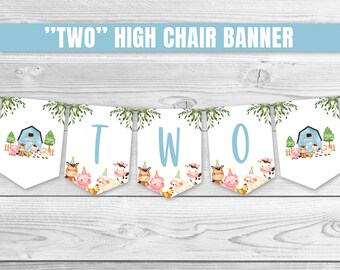 Farm Animals 2nd Birthday High Chair Banner (Digital Download)