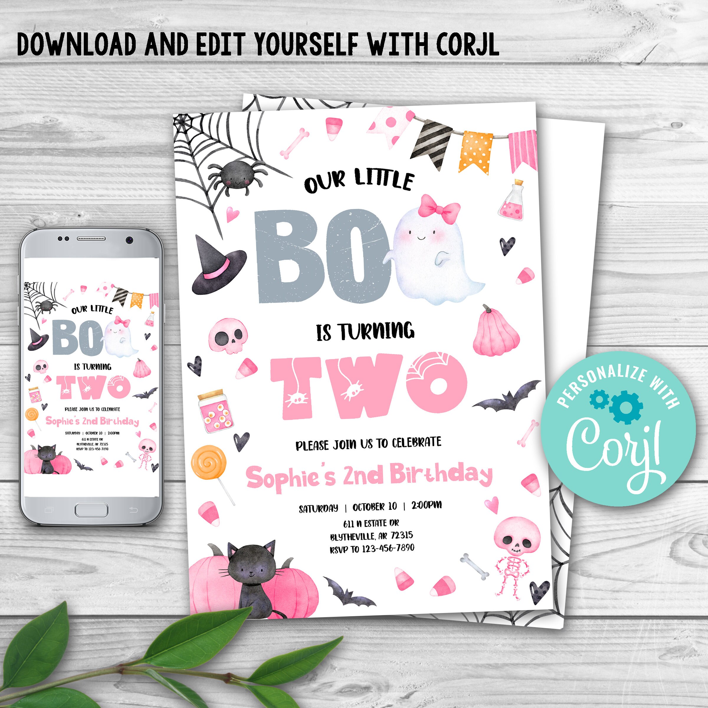 Editable Our Little Boo Birthday Party Invitation Halloween 2nd ...