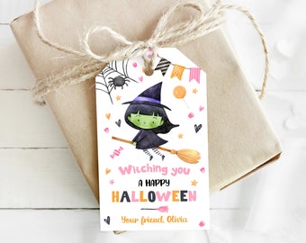 EDITABLE Halloween Treat Tags, Halloween Witch Favor Tags, Witching You A Happy Halloween Gift Tag, Halloween Favor Tag 0154