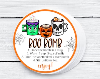 Halloween Hot Chocolate Bomb Tags Autumn Hot Cocoa Bomb Favor Tag Halloween Boo Bomb Tag Boo Bomb Stickers Pumpkin Ghost Bomb Tag 0157
