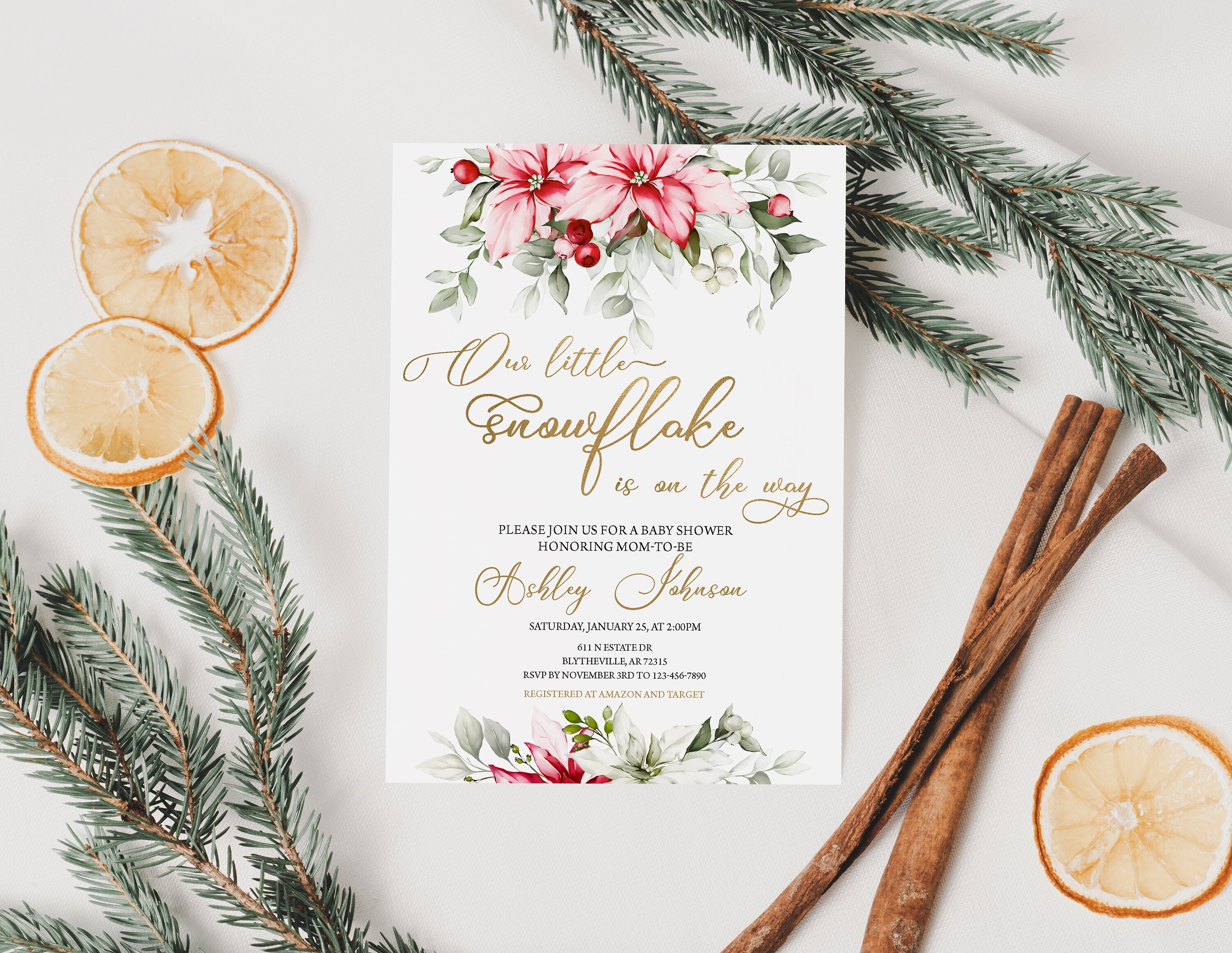 Editable Winter Wonderland Baby Shower Invitation Our Little Snowflake is on the Way Winter Baby Shower Holiday Baby Shower
