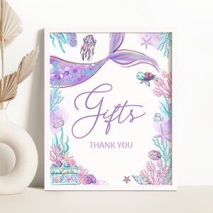 Mermaid Birthday Gifts Sign Purple Mermaid Birthday Decoration Little Mermaid Gift Table Sign Mermaid Birthday Party Sign 0203