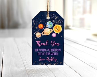 EDITABLE Space Birthday Favor Tags Galaxy Planets Outer Space Tag Outer Space Thank You Tags Galaxy Gift Tags Trip Around the Sun Tags 0142