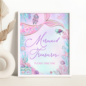 Mermaid Treasures Favor Table Sign Pink Mermaid Birthday Decoration Little Mermaid Treasures Sign Mermaid Birthday Party Sign 0198