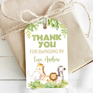 EDITABLE WILD Animals Favor Tag, Printable Jungle Favor tags, Safari Custom Tags, Safari Favor Tag, Lion Giraffe Elephant Monkey Tag, 0107