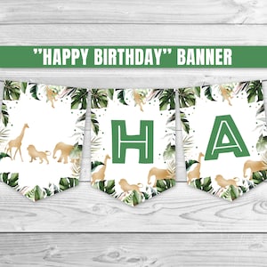 Happy Birthday Banner, Gold Animals Birthday Banner, Wild Animals Party, Safari Decoration, Safari Animals Garland Gold Animal Party 0101