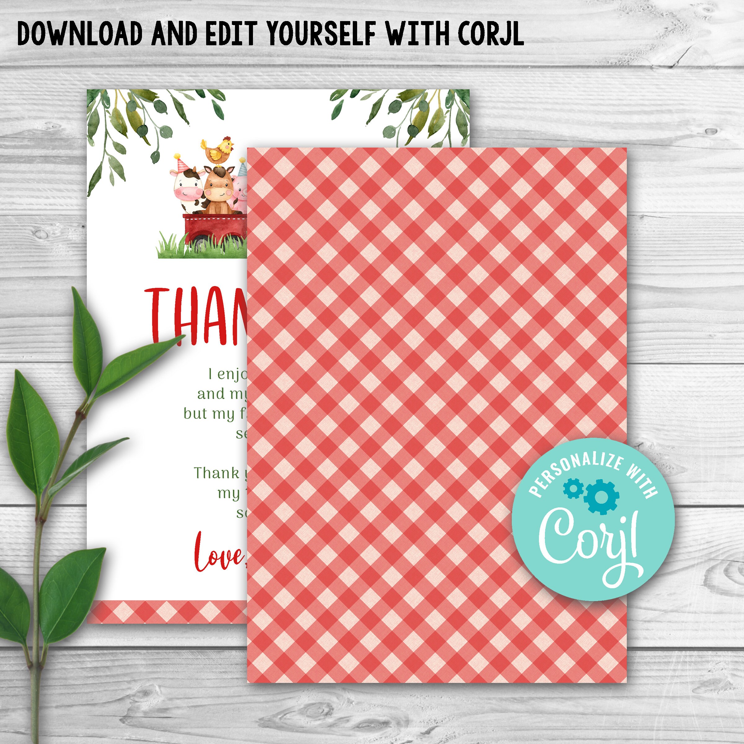 Editable Farm Thank You Card, Red Farm Birthday Party Thank You, Farm ...
