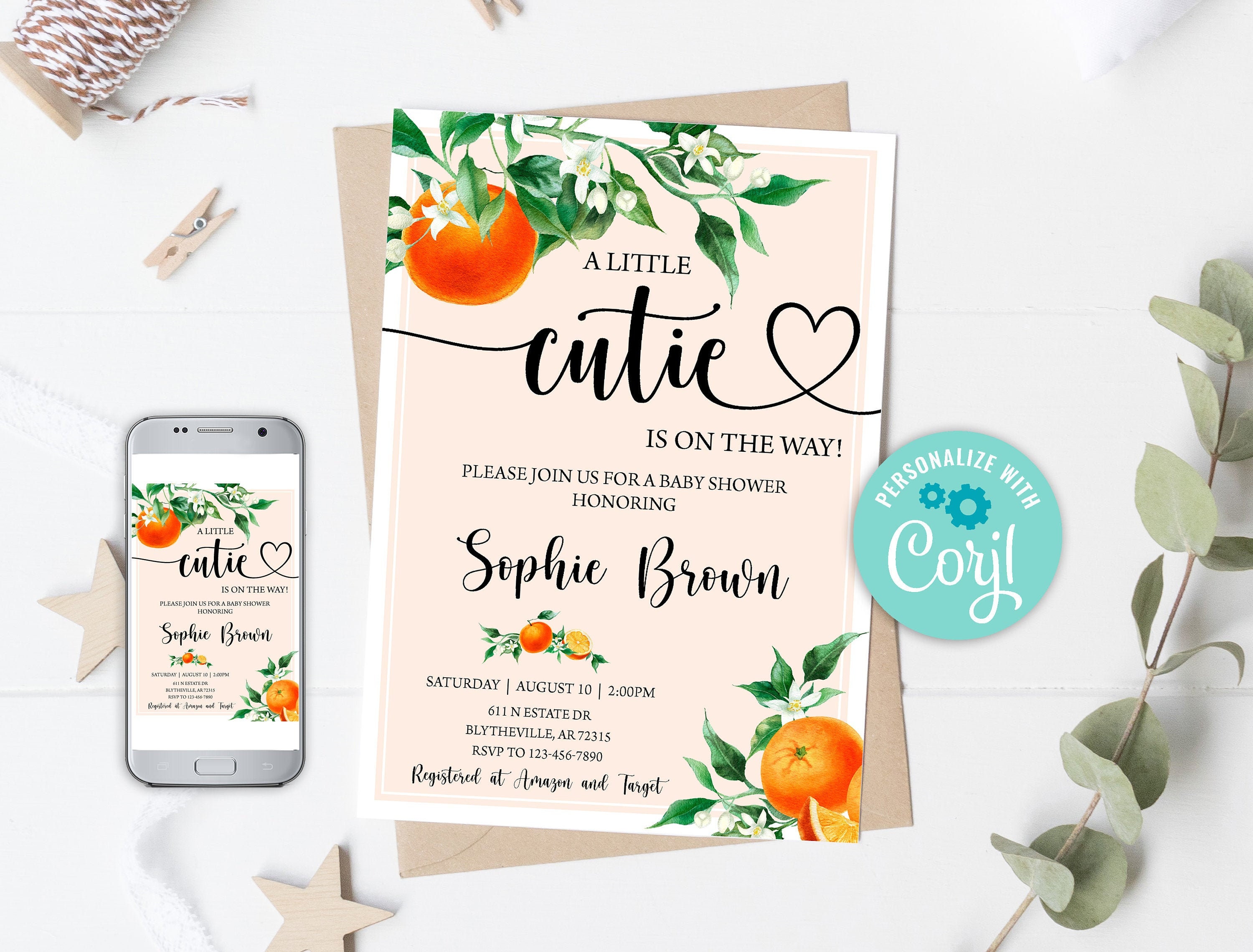 A Little Cutie is on the Way Baby Shower Invitation Editable - Etsy