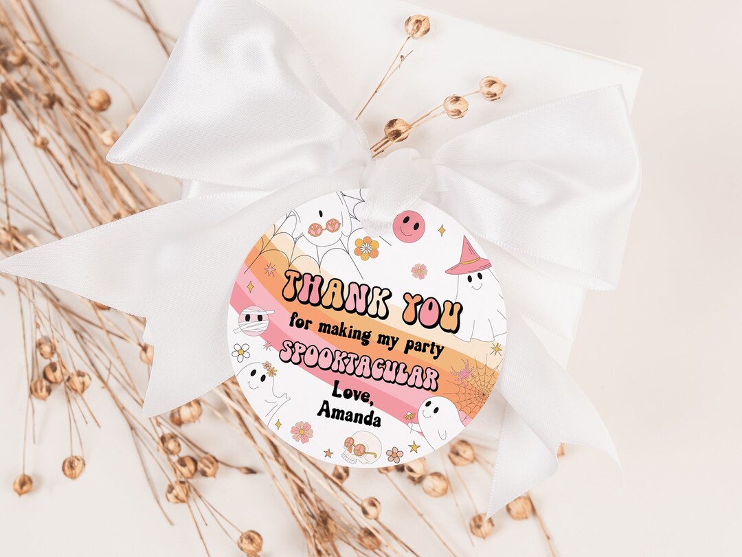 EDITABLE Halloween Birthday Thank You Tag Groovy Halloween Treat Tags ...