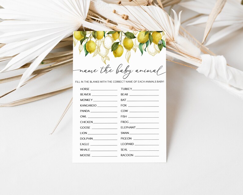 Lemon Name the Baby Animal Baby Shower Game Citrus Name the Etsy