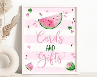 Watermelon Cards and Gifts Sign Pink Watermelon Baby Shower Cards and Gifts Sign Watermelon Table Decor Watermelon Birthday Decoration 0118