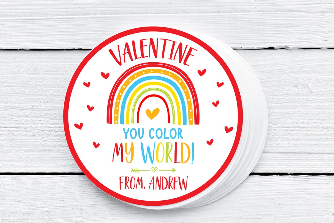 Valentine You Color My World Editable Rainbow Valentine's Day Gift Tag