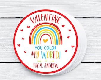 Valentinstag Sie färben meine Welt Bearbeitbarer Regenbogen Valentinstag Geschenkanhänger Valentinstag Regenbogen Schule Valentinstag Tag Sofort Download 0140