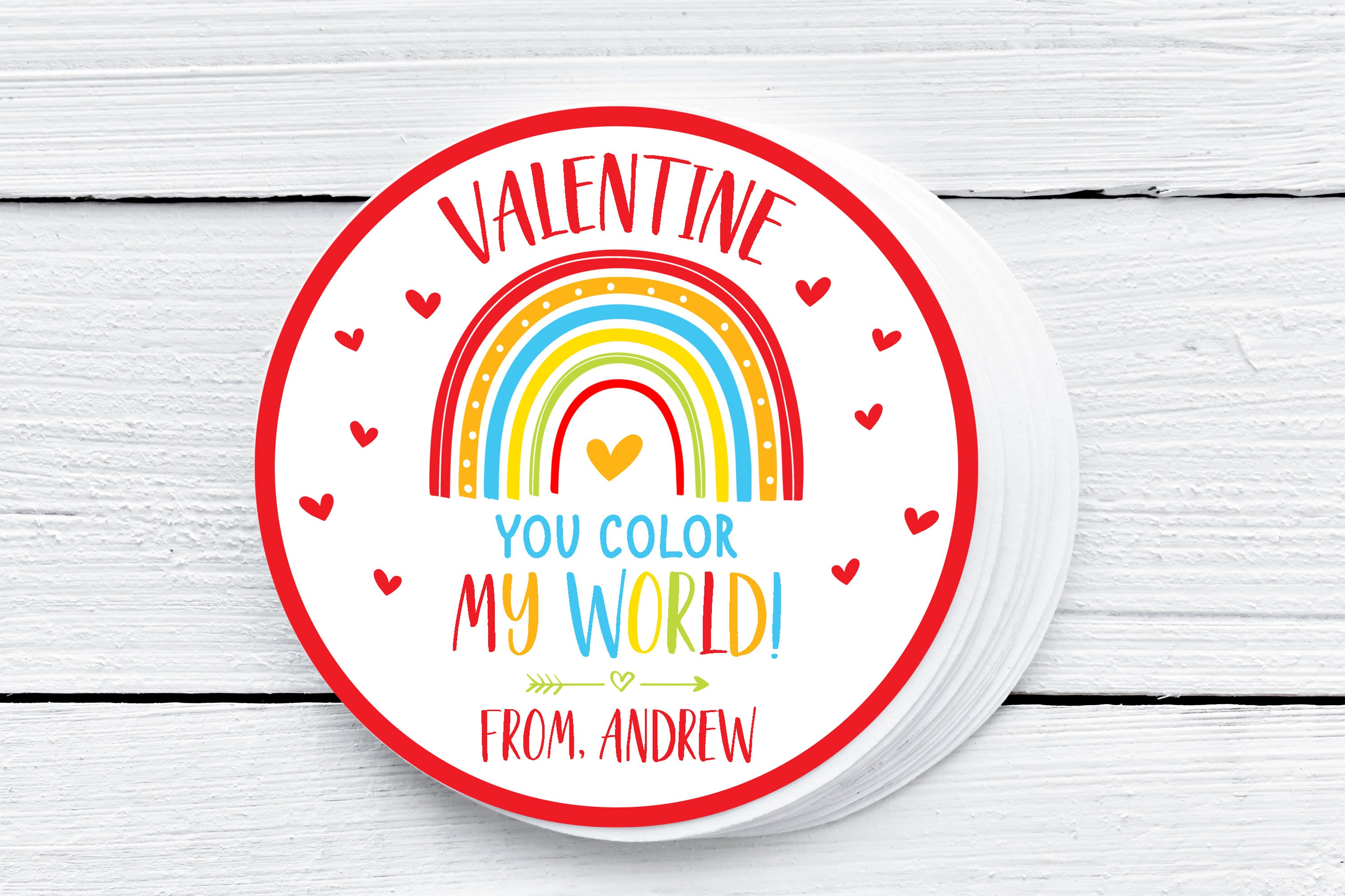 Valentine You Color My World Editable Rainbow Valentine's Day Gift Tag ...