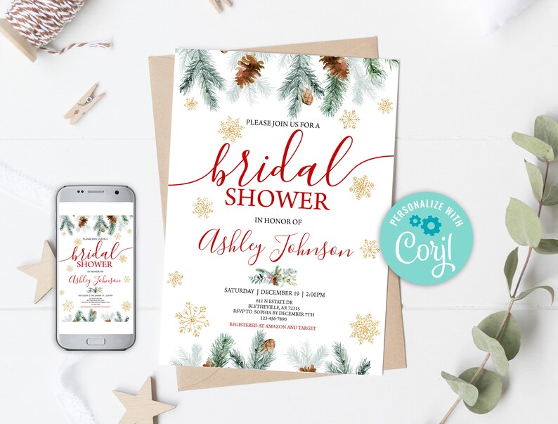 Editable Winter Bridal Shower Invitation Template Christmas | Etsy
