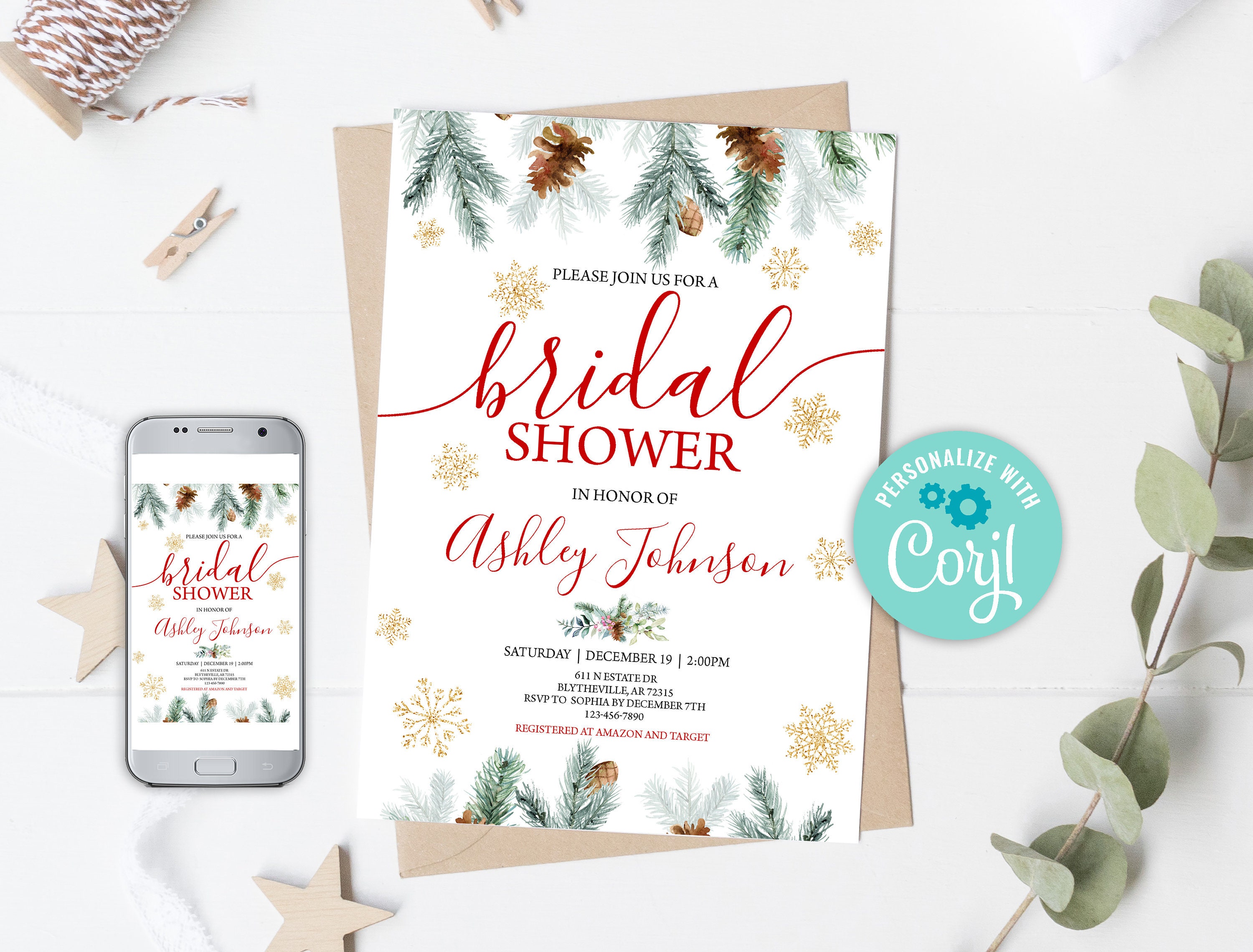 Editable Winter Bridal Shower Invitation Template Christmas | Etsy
