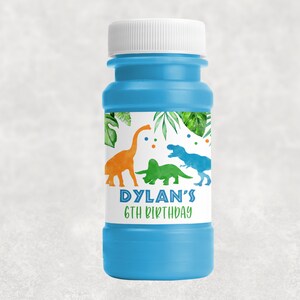 EDITABLE Dinosaur Bubbles Bottle Label T-Rex Dinosaur Bubbles Label Dino Birthday Bubbles Wrapper Blue Dinosaur Prehistoric Party 0109
