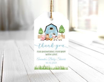 Geschenkanhänger für eine Babyparty auf dem Bauernhof, Bauernhoftiere (Bearbeitbar, Druckbar)