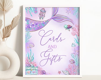 Mermaid Cards and Gifts Sign Purple Mermaid Birthday Little Mermaid Birthday Table Decor Mermaid Birthday Cards and Gifts Sign 0202
