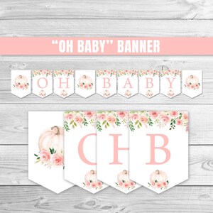 Oh Baby Banner Pink Pumpkin Baby Shower Banner Girl Pumpkin Baby Shower Decoration Fall Autumn Garland Fall Autumn Baby Shower Banner 0152