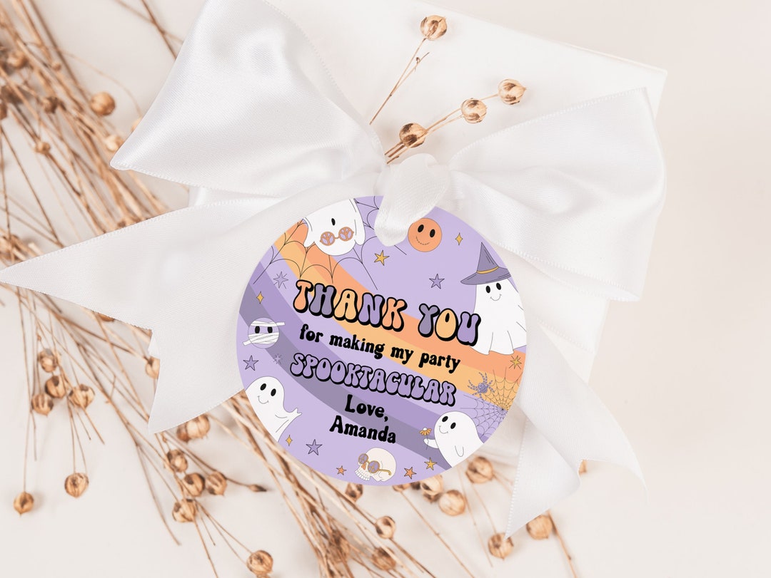 EDITABLE Halloween Birthday Thank You Tag Groovy Halloween Treat Tags ...