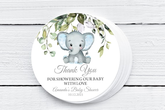 EDITABLE Elephant Baby Shower Favor Tag Printable Greenery - Etsy