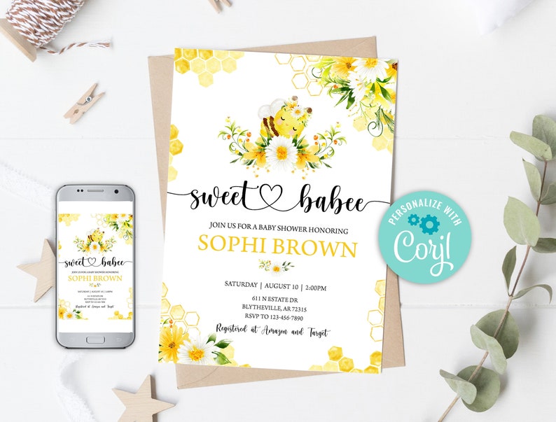 EDITABLE Bee Baby Shower Invitation Mommy to Bee Yellow Floral Etsy