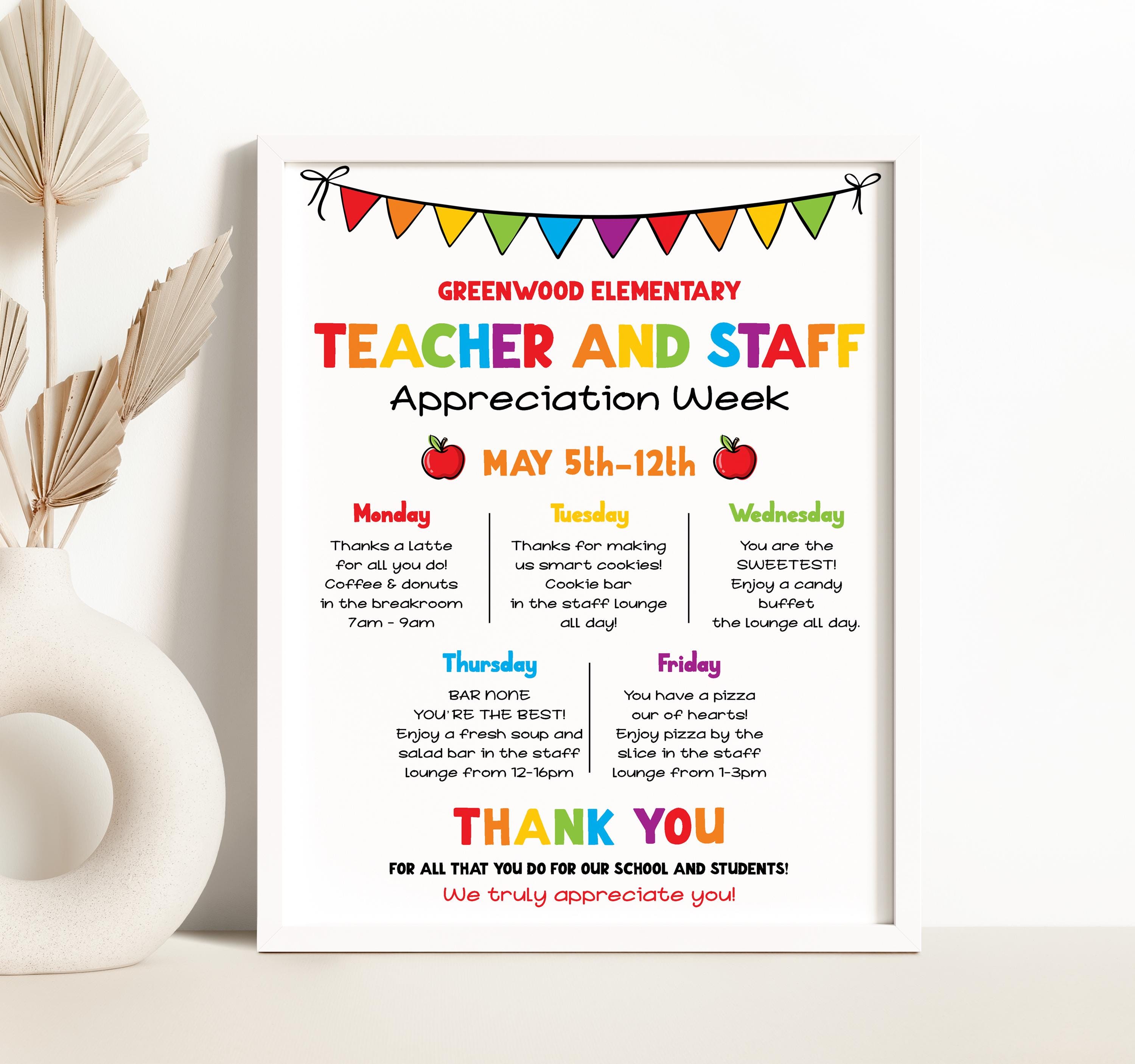 Editable Teacher Appreciation Week Itinerary Poster Teachers Staff ...