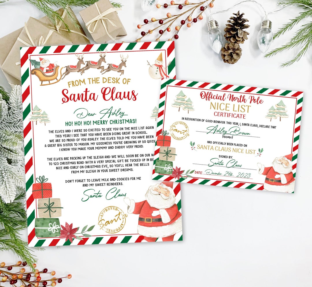 Editable Personalized Official Letter From Santa Claus and Official ...