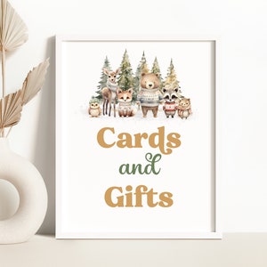 Winter Woodland Animals Birthday Cards and Gifts Sign Winter Wonderland Birthday Party Winter Forest Animals Party Cards and Gifts Sign 0211