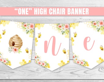 Bee One Kinderhochstuhl Banner Bee 1. Geburtstagsbanner Bee ONE Banner Bumble Bee Geburtstagsdekoration Kleine Honigbiene Erster Bienentag 0148