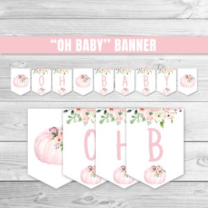 Oh Baby Banner Pink Pumpkin Baby Shower Banner Girl Pumpkin Baby Shower Decoration Fall Autumn Garland Fall Autumn Baby Shower Banner 0125