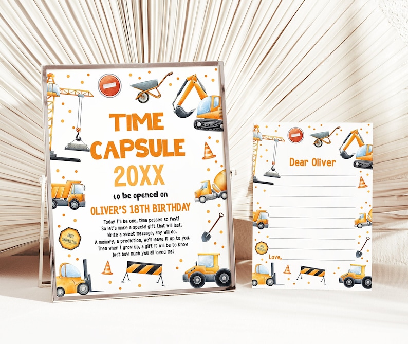 Editable Construction Birthday Time Capsule Construction Time Capsule ...