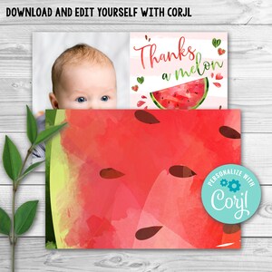 Thanks a Melon Thank You Card, Editable Watermelon Thank You Card, One ...