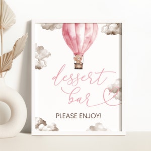 Bear Hot Air Balloon Dessert Bar Sign Girl Bear We Can Bearly Wait Baby Shower Dessert Bar Sign Pink Bear Baby Shower Decor 0223