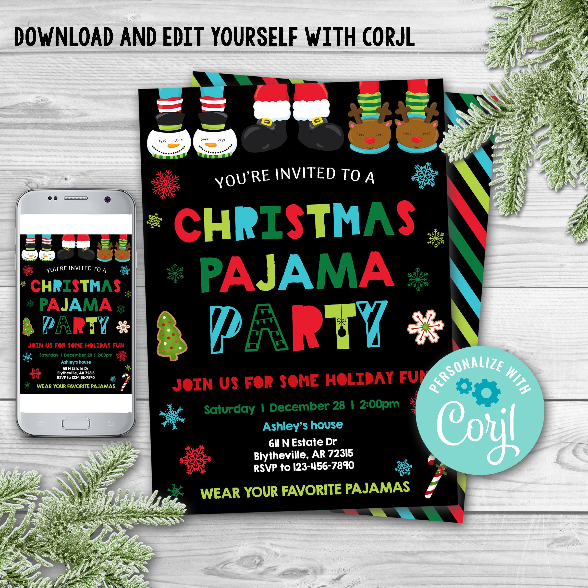 Christmas Pajama Party Invitation Holiday Pajama Party - Etsy