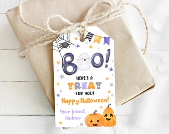 EDITABLE Halloween Treat Tags, Boo Halloween Tags, Halloween Pumpkin Party Favor Tag, Spooky Halloween Favor Tag, Spooky Ghost Gift Tag 0180