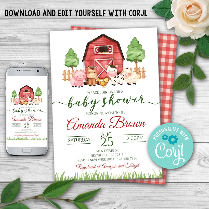 baby shower invitations baby shower themes for girls farm animals