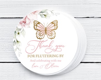 EDITABLE Butterfly Birthday Favor Tag Butterfly Party Favor Floral Pink & Gold Butterfly Custom Tags Butterfly Party Favors 0162