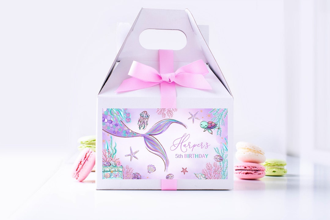 EDITABLE Purple Mermaid Under the Sea Birthday Gable Box Favor Labels ...