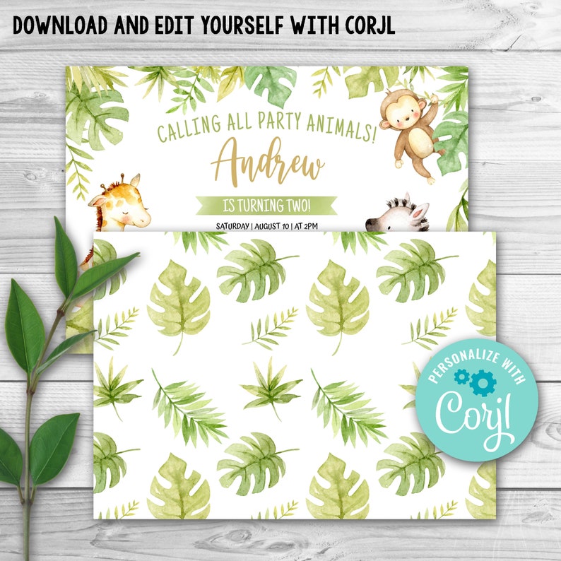 EDITABLE Safari Animal Invitations, Jungle Birthday Invitation, Wild ...