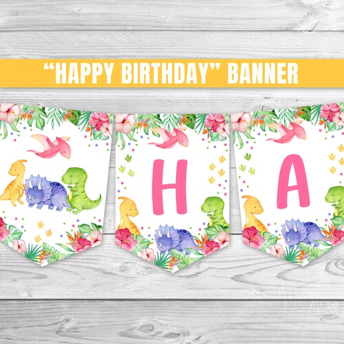 Dinosaur Girl Banner EDITABLE Dinosaur Birthday Party - Etsy