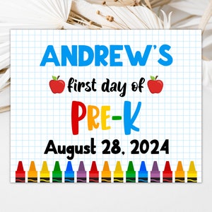 Editable Primer día de Pre-K Signo Arco iris Primer día de escuela Signo Escuela Foto Prop Regreso a la escuela Signo Descarga instantánea 0231