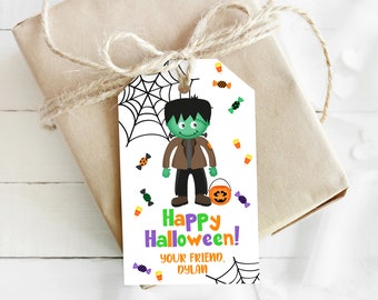 EDITABLE Halloween Treat Tags, Halloween Frankenstien Favor Tags, Halloween Party Favor Tag, Halloween Favor Tag, Halloween Gift Tag 0129