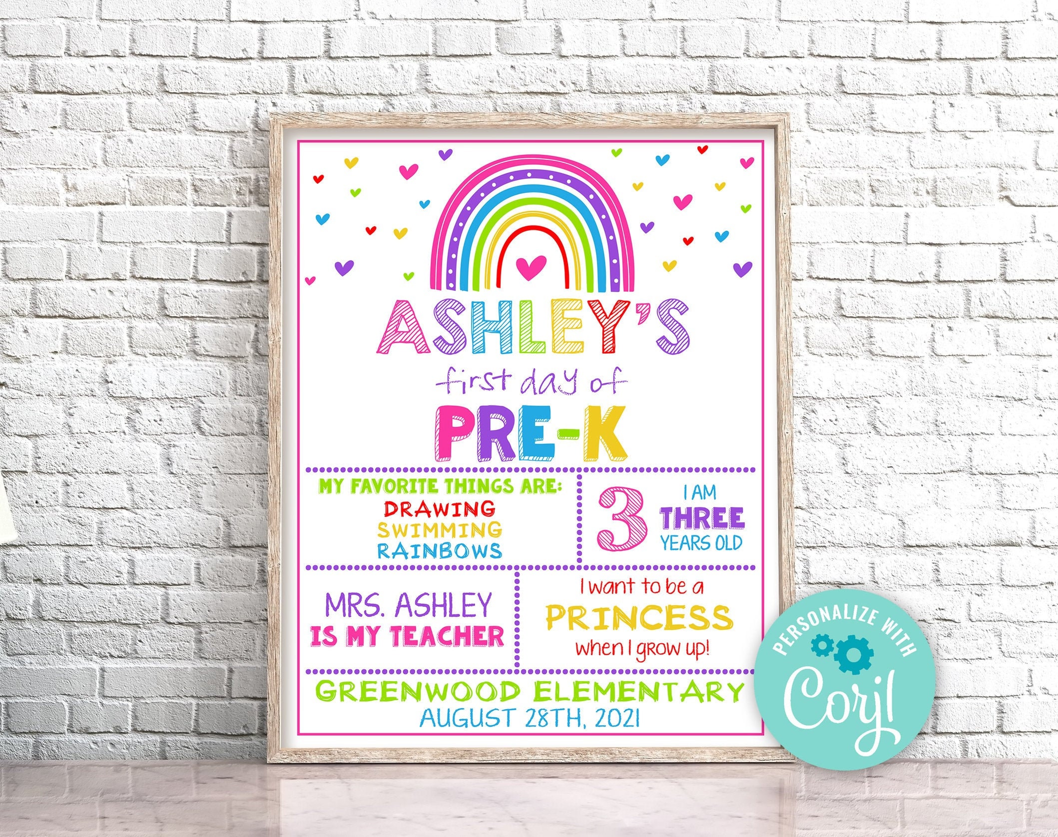 Editable First Day of Pre-K Sign, Rainbow First Day of School Sign, Rainbow First Day Of Kindergarten Sign Prop Instant Download 0141