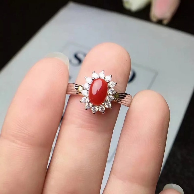 Latest Jewelry Sizable Red Coral Handmade Jewellry 925 Sterling Silver Plated 5 Grams Ring Size 7 US