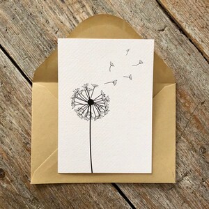 Zwart wit kaart A6, paardenbloem, vogel, loved, Afscheid, bemoediging, inclusief envelop