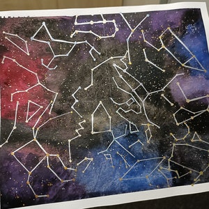 Original Mixed Media Art Aquarell Wandkunst Nördliche Himmelskarte Handgemalte Himmelskarte Handgemachte Himmelskarte Handgezeichnete Himmelskarte