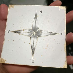 Rosa dei venti Dipinto ad acquerello originale Arte con tecniche miste Dipinto olografico Bussola Champagne Oro Ologramma Arte