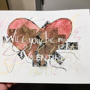 Dipinto originale con tecnica mista Arte con tecnica mista Regalo di San Valentino Speciale San Valentino Vuoi essere il mio Valentino Arte a carboncino Dipinto ad acquerello